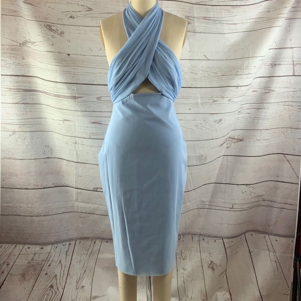 BEC N BRIDGE baby blue NWT twist-Neck absolutely gorgeous Midi Dress - Picture 1 of 10